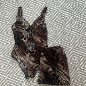 SHAN Designer One Piece Low Back Swimsuit with Skirt